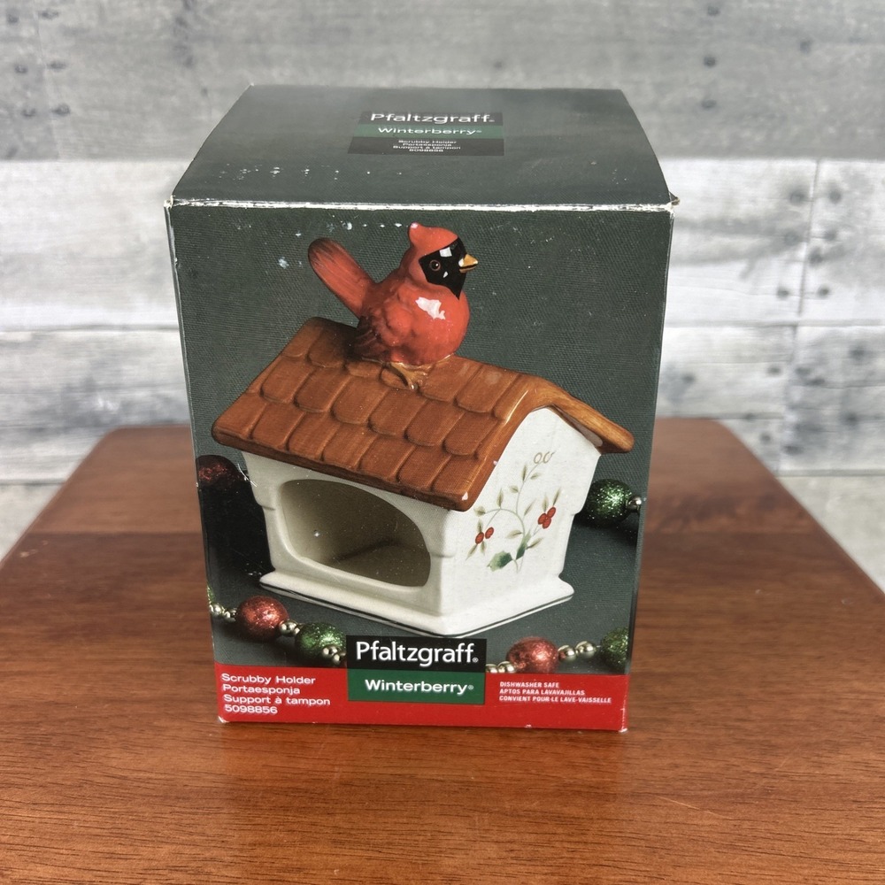 Pfaltzgraff Winterberry Cardinal Birdhouse Scrubby Holder Sponge Caddy
